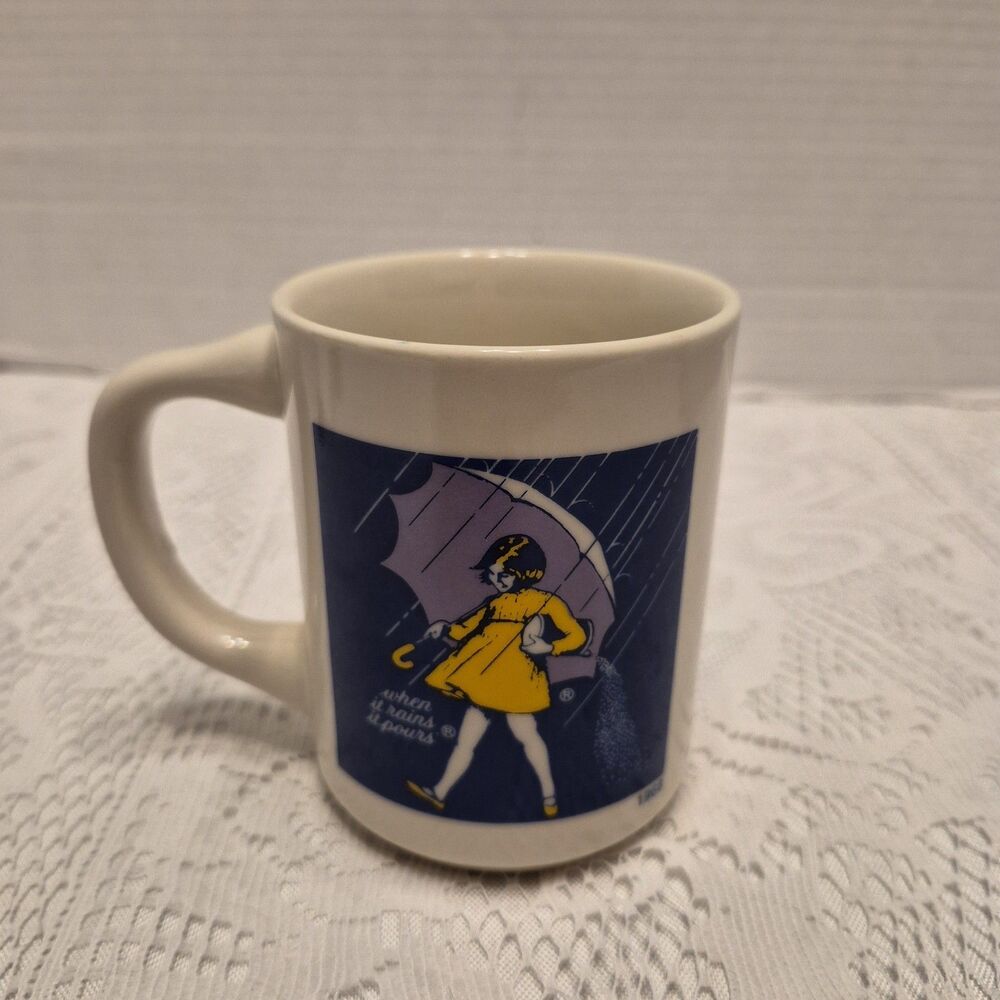 Coffee Cup Mug Morton Salt Girl 1968 Logo When It Rains It Pours Vintage